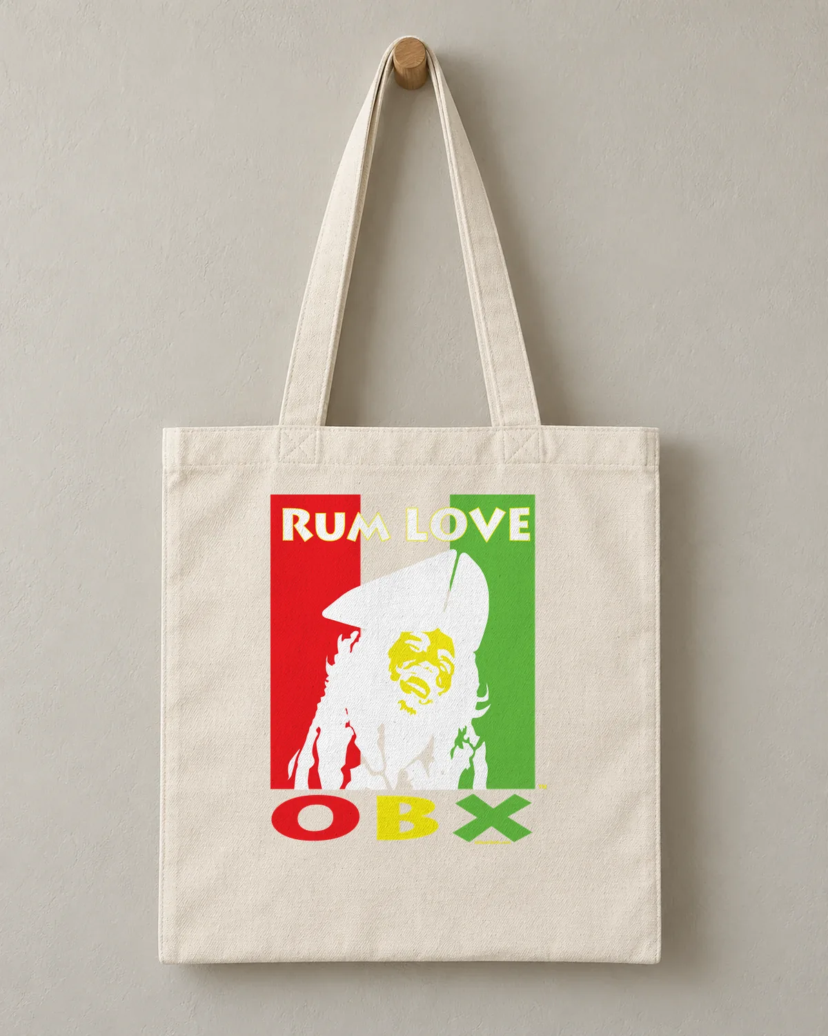 Rum Love OBX tee on a cotton tote