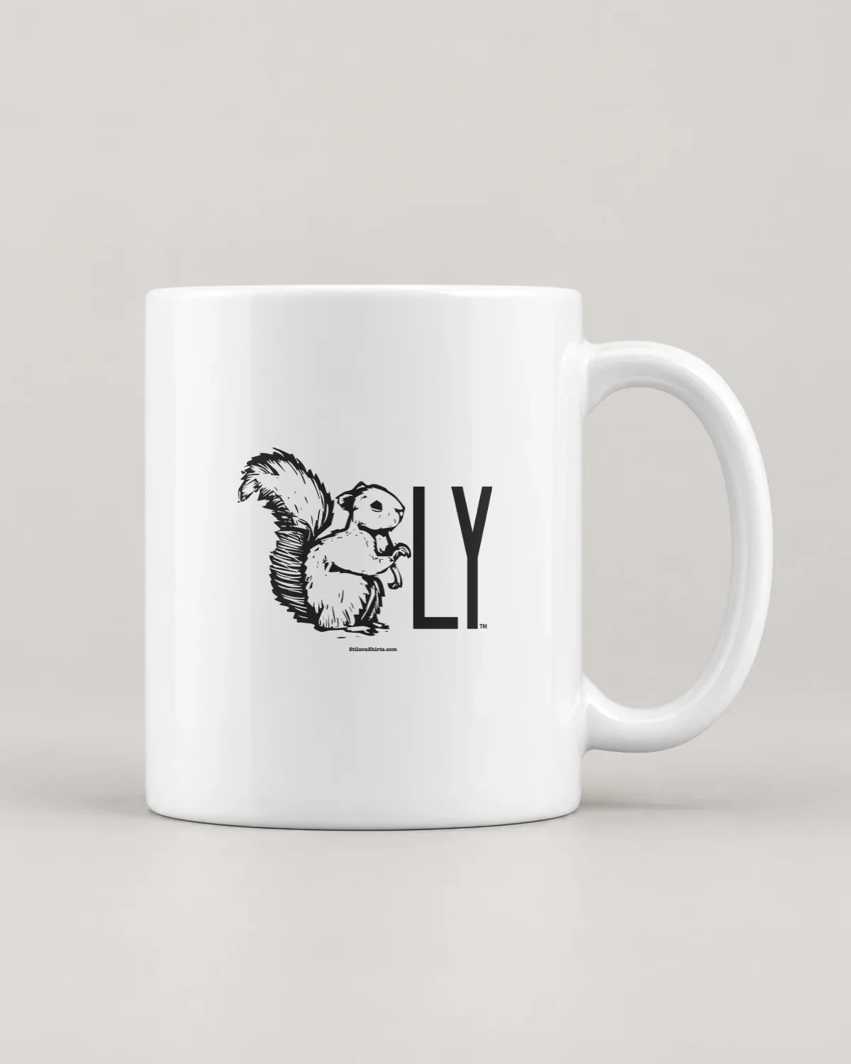 Squirrel-LY tee on a ceramic mug