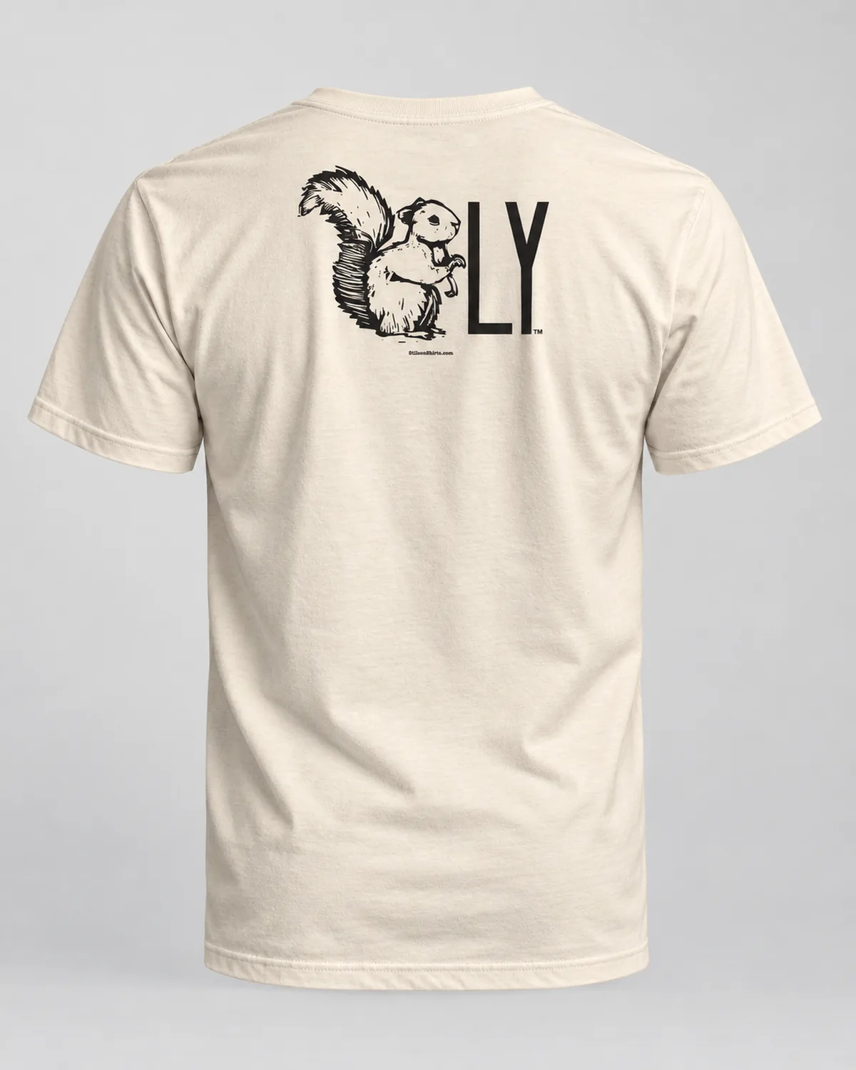 Squirrel-LY tee on a natural tee, back view