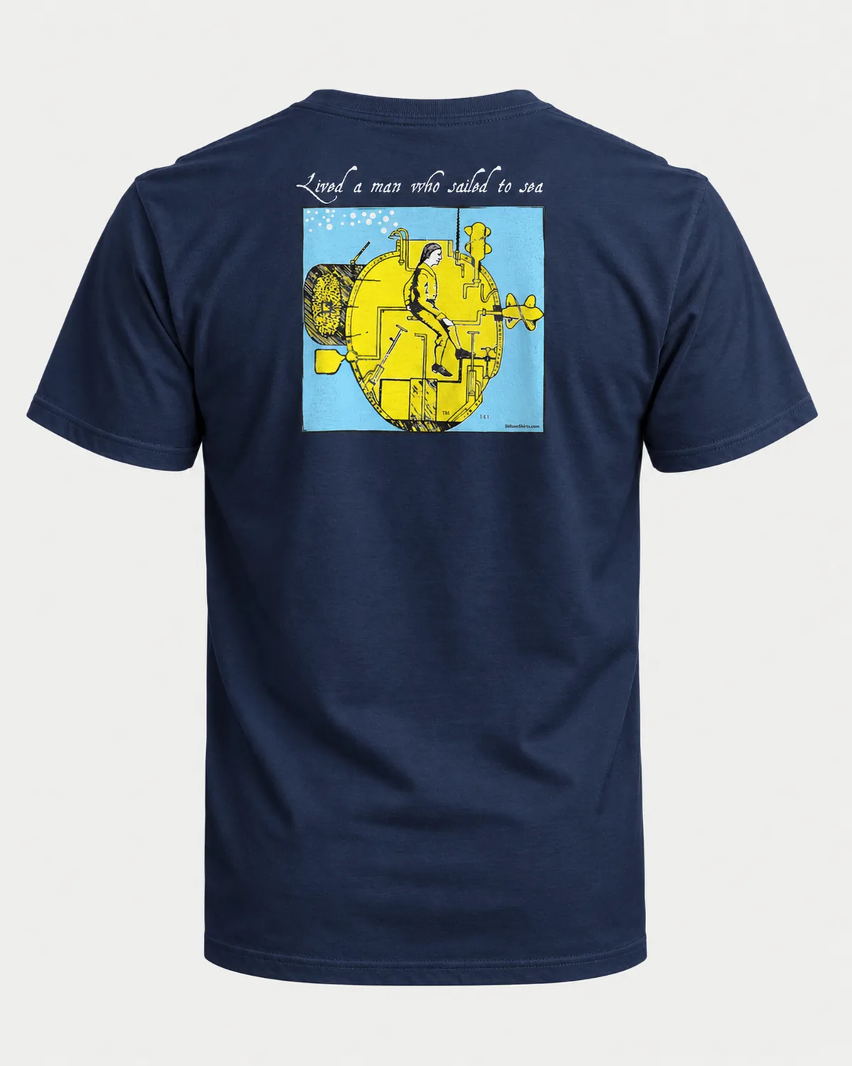 Deep Sea Submersible tee on a navy tee, back view