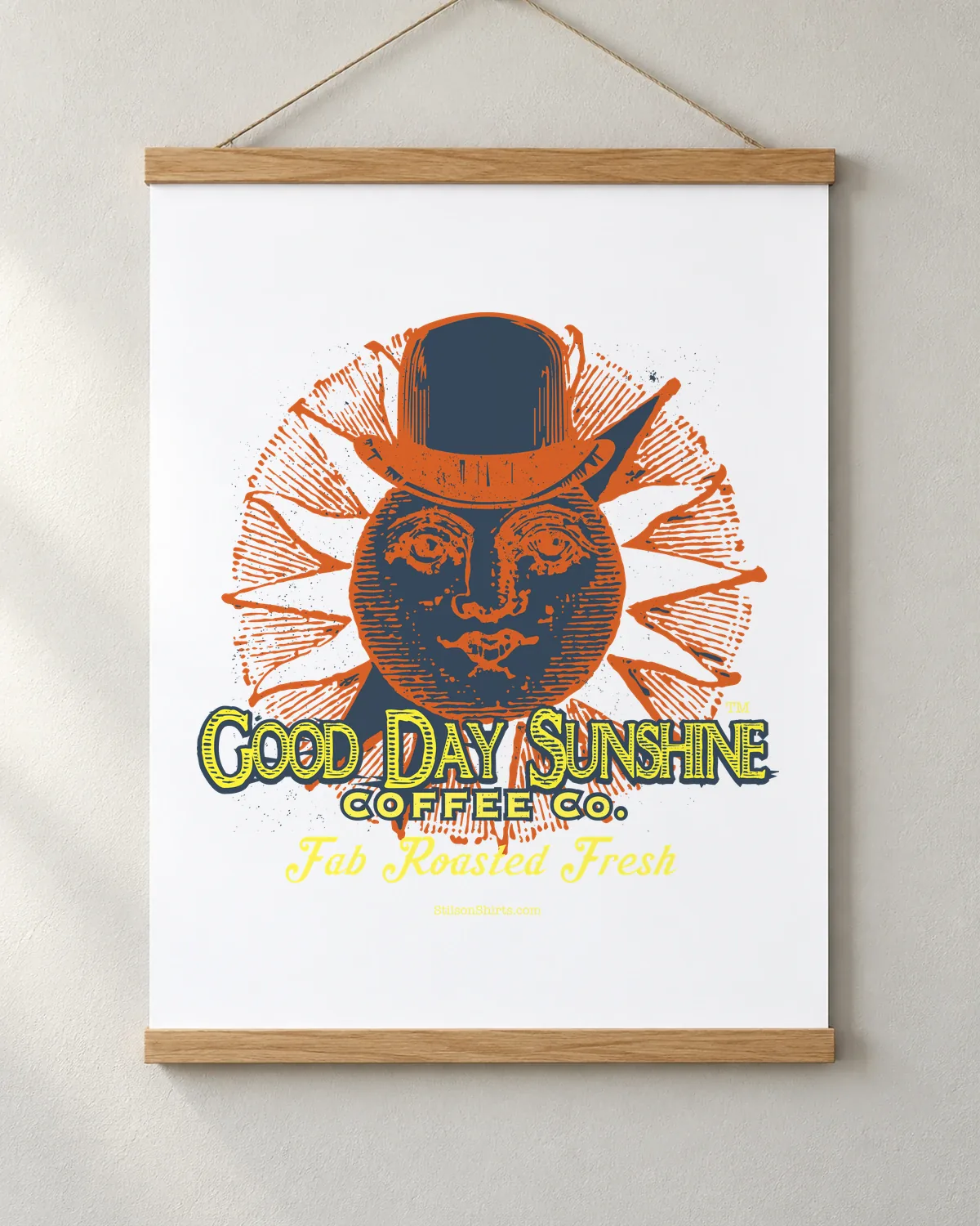Top-Hat Sun Coffee Co. tee on a matte poster