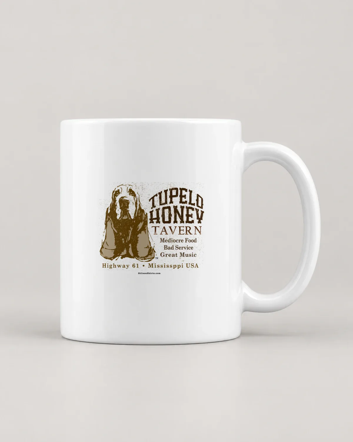 Tupelo Honey Tavern tee on a ceramic mug