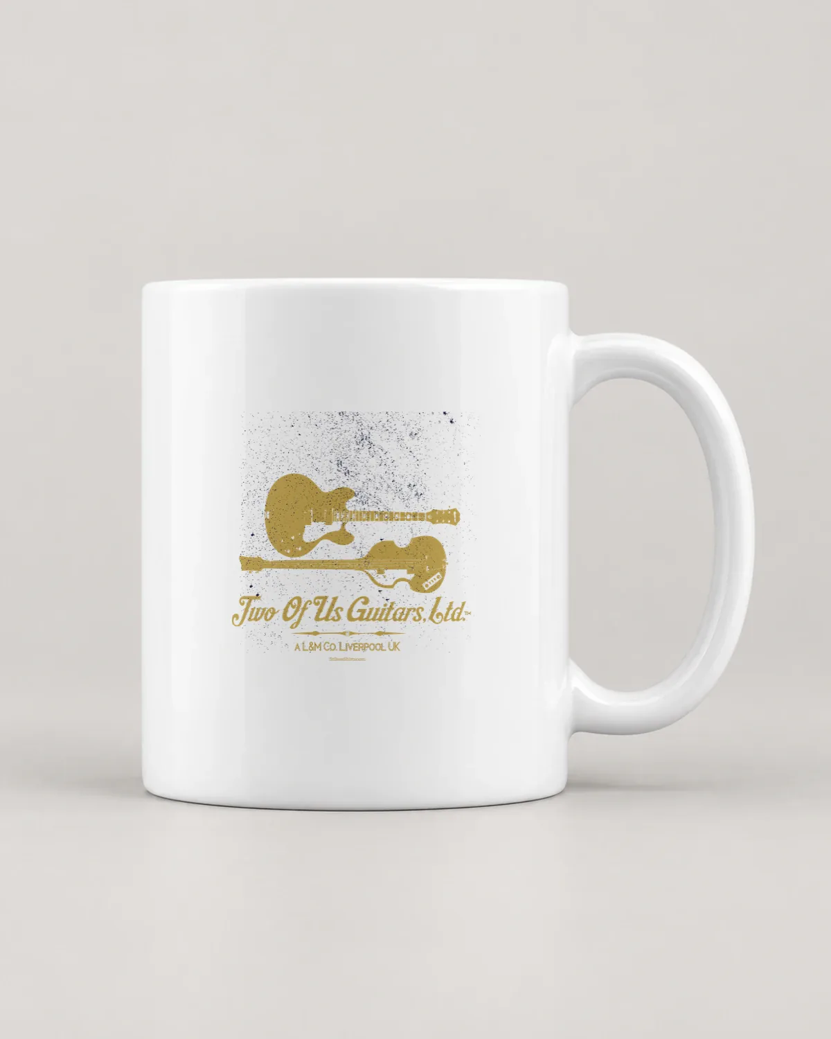 Twin Guitars Ltd. tee on a ceramic mug