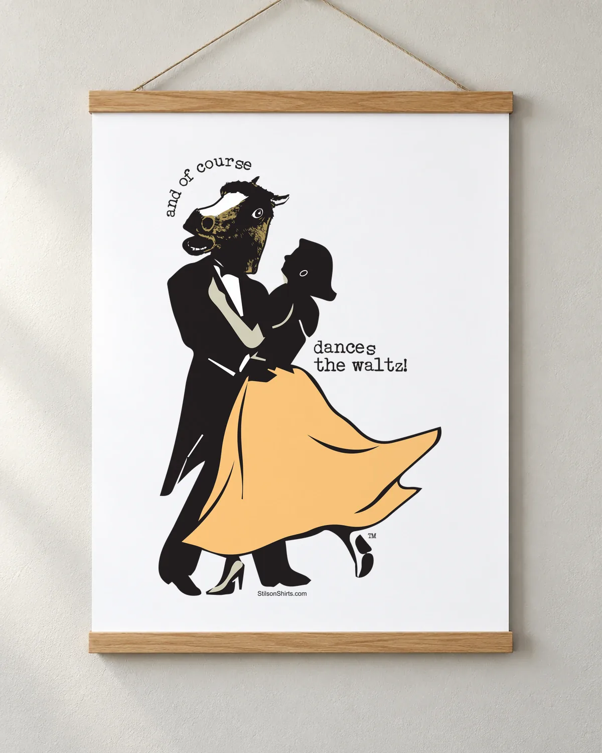 Waltzing Horse tee on a matte poster