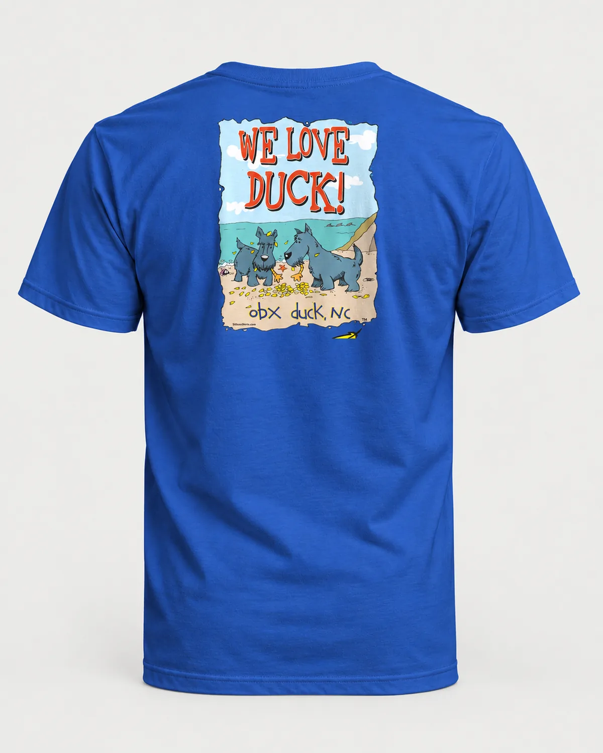 We Love Duck! tee on a royal tee, back view