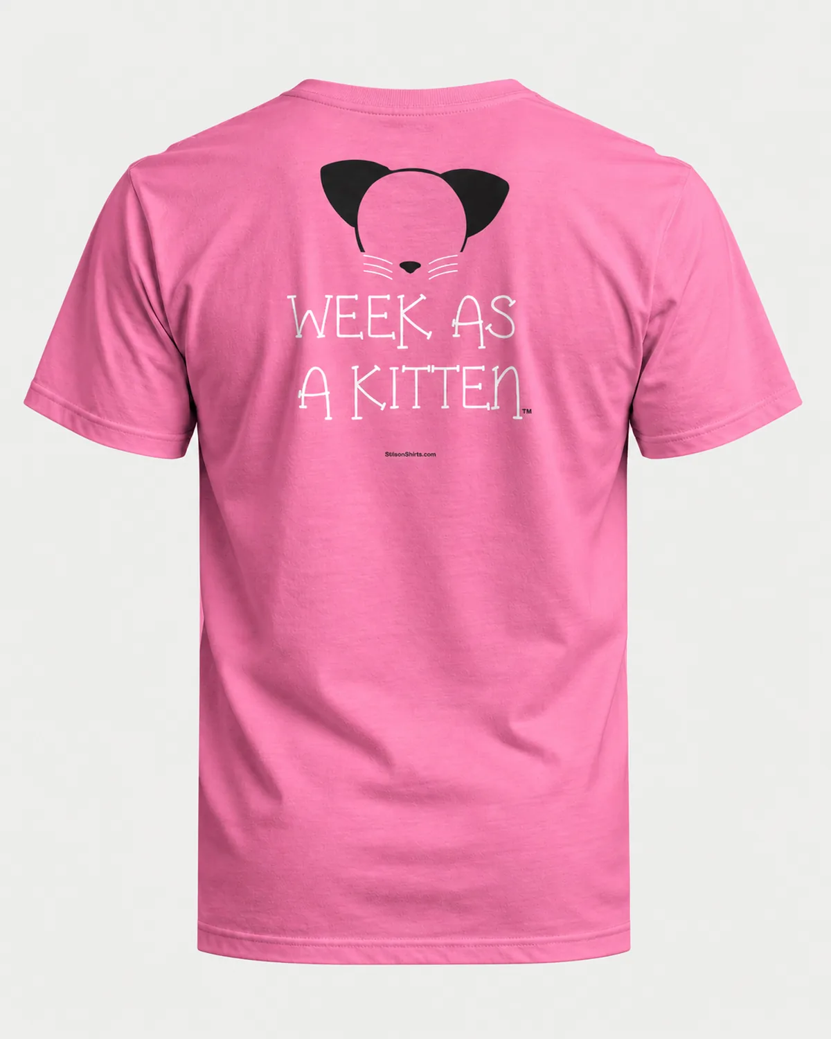 Week as a Kitten tee on a azalea tee, back view